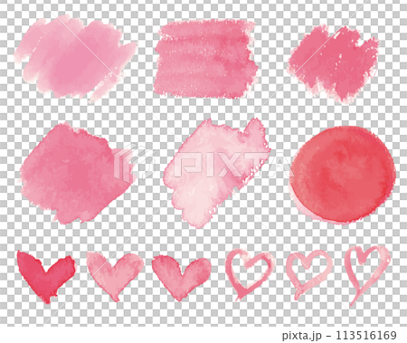 ピンクの水彩筆タッチのベクターセット ピンクの水彩筆タッチのベクターセット 113516169