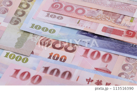 Taiwan dollar banknotes background 113516390