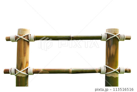 Bamboo frame tied with white rope on the corner isolated on white background 113516516