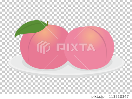 白い皿に載った桃のイラスト 113518347