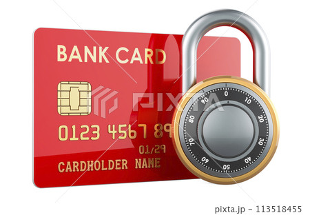 Credit bank card with padlock, security payment concept. 3D rendering 113518455