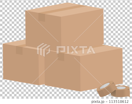 段ボール箱とガムテープ 段ボール箱とガムテープ 113518612