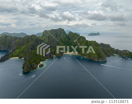 Tropical beaches on coastline in Miniloc Island. El Nido, Palawan. Philippines. 113518871