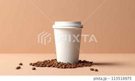 A paper cup filled with coffee promotes an eco friendly vibe 113518975