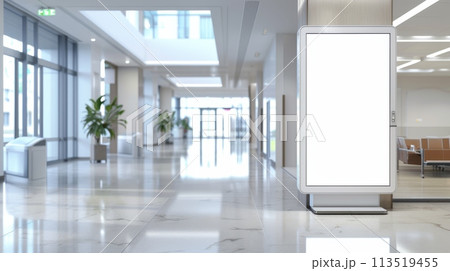 Hospital Lobby Digital Wayfinding Kiosk Mockup, AI Created Hospital Lobby Digital Wayfinding Kiosk Mockup, AI Created 113519455