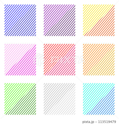 正方形で2色のカラフルな50度のストライプの線 9色セット 正方形で2色のカラフルな50度のストライプの線 9色セット 113519479