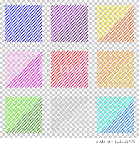 正方形で2色のカラフルな50度のストライプの線 9色セット 正方形で2色のカラフルな50度のストライプの線 9色セット 113519479