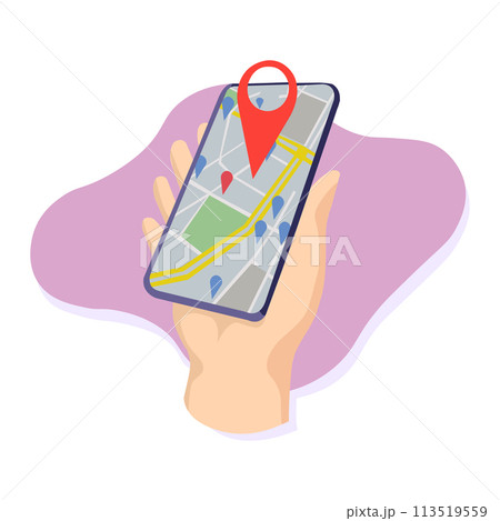 World Map. Mobile GPS Navigation. Mobile Phone. Mobile Technologies Concept.  113519559