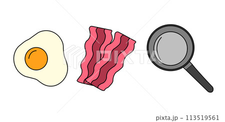 Breakfast with scrambled eggs, bacon and lettuce leaves.Healthy breakfast plate 113519561