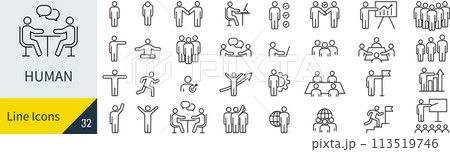 ベクターのビジネスマンの線画アイコンセット 113519746