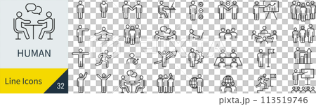 ベクターのビジネスマンの線画アイコンセット 113519746