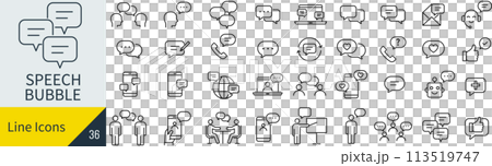 Vector speech bubble line icon set 113519747