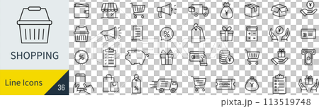 Vector shopping line icon set Vector shopping line icon set 113519748