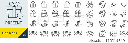 ベクターのプレゼントの線画アイコンセット 113519749