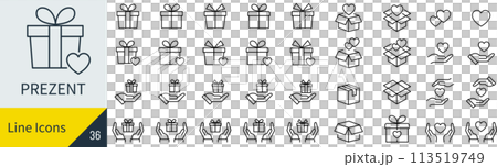 ベクターのプレゼントの線画アイコンセット 113519749