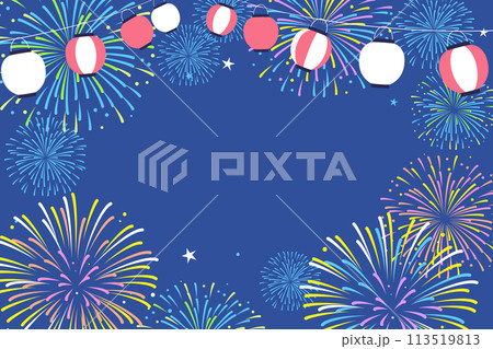 花火と提灯の夏祭り背景素材(3:2)_ベクターイラスト 113519813
