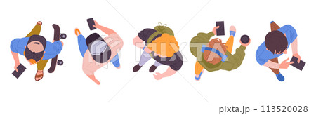 Men walking top view. Walking male characters, moving diverse people group view from above, guys strolling flat vector illustration set. Cartoon men top view Men walking top view. Walking male characters, moving diverse people group view from above, guys strolling flat vector illustration set. Cartoon men top view 113520028