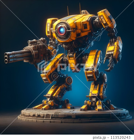 A rusty yellow battlebot movie set. 113520243