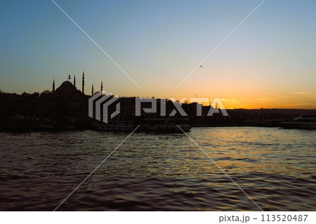 イスタンブール歴史地区の夕暮れ 世界遺産 ガラタ橋からの風景 トルコ イスタンブール歴史地区の夕暮れ 世界遺産 ガラタ橋からの風景 トルコ 113520487