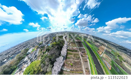 空撮「埼玉県」360度カメラで撮影した春の見沼田んぼ 113522023
