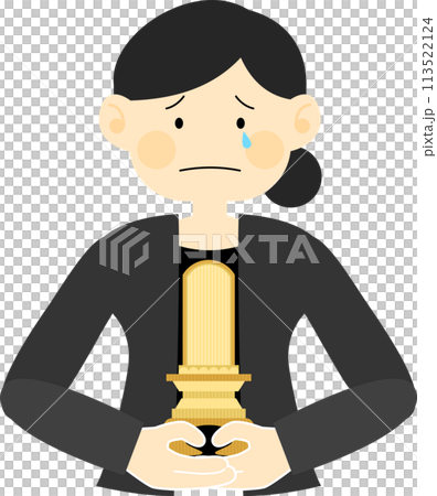 Illustration of a woman holding a white memorial tablet 113522124