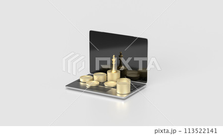 The gold king chess and coins for Business concept 3d rendering. 113522141