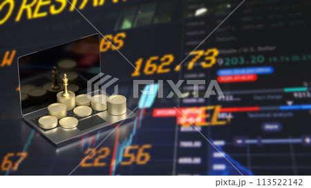 The gold king chess and coins for Business concept 3d rendering. 113522142