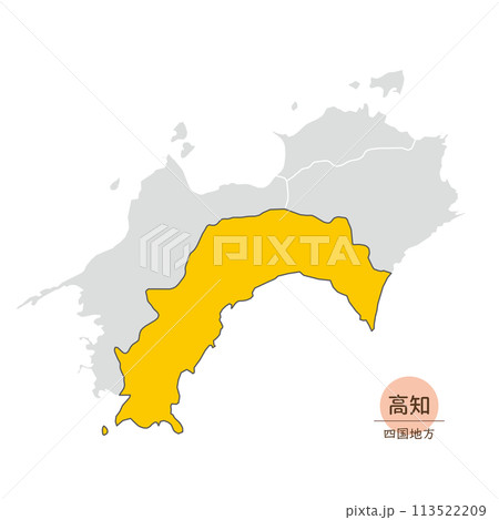 高知県、四国地方の中の高知県の地図、アイコン 113522209