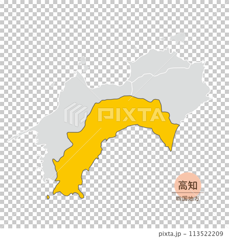 高知県、四国地方の中の高知県の地図、アイコン 113522209