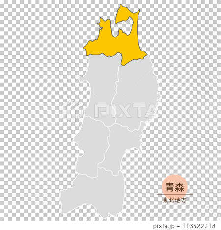 青森県、東北地方の中の青森県の地図、アイコン 113522218