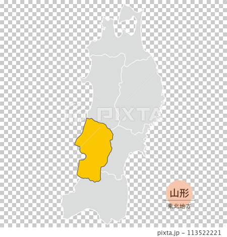 山形県、東北地方の中の山形県の地図、アイコン 113522221