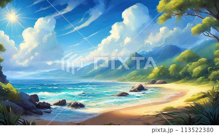 海辺の風景・夏｜著作権問題クリアadobeAI画像編集 113522380