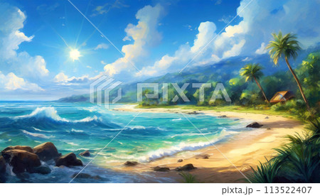 海辺の風景・夏｜著作権問題クリアadobeAI画像編集 113522407