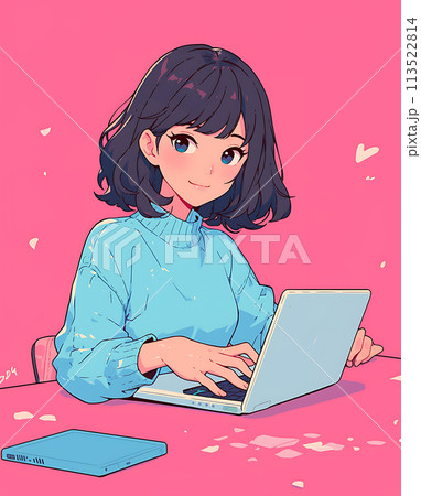 パソコンを使う女の子 AI パソコンを使う女の子 AI 113522814