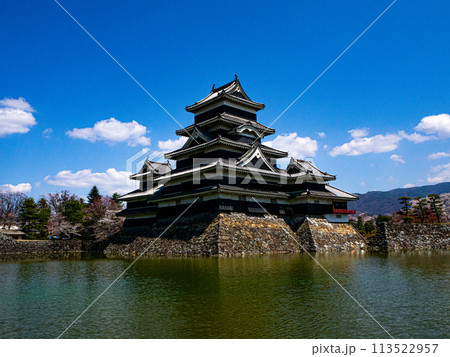 水面に映る国宝松本城 113522957