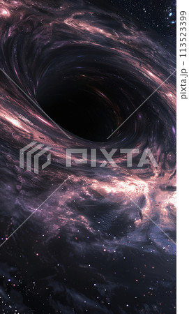 宇宙の中心のブラックホールをイメージしたアブストラクト背景イラスト 113523399
