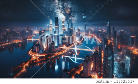 ビクトリア湾に浮かぶ高層ビル群 113523517