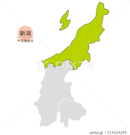 新潟県、甲信越地方の中の新潟県の地図、アイコン 新潟県、甲信越地方の中の新潟県の地図、アイコン 113524293