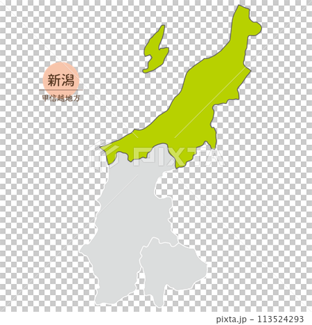 新潟県、甲信越地方の中の新潟県の地図、アイコン 新潟県、甲信越地方の中の新潟県の地図、アイコン 113524293