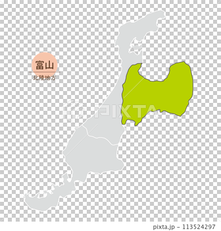 富山県、北陸地方の中の富山県の地図、アイコン 富山県、北陸地方の中の富山県の地図、アイコン 113524297