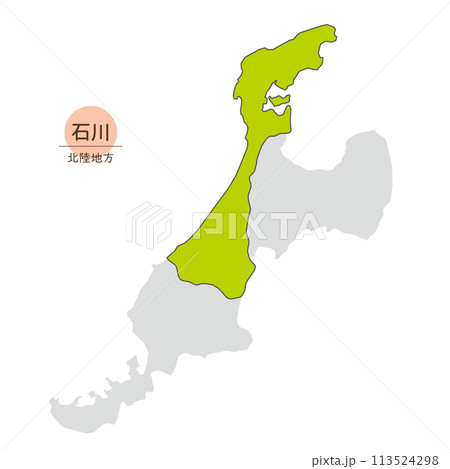 石川県、北陸地方の中の石川県の地図、アイコン 113524298