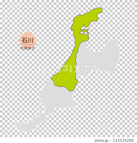 石川県、北陸地方の中の石川県の地図、アイコン 113524298