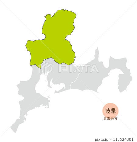 岐阜県、東海地方の中の岐阜県の地図、アイコン 113524301