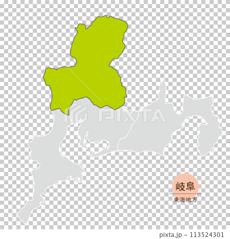 岐阜県、東海地方の中の岐阜県の地図、アイコン 113524301