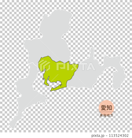 愛知県、東海地方の中の愛知県の地図、アイコン 113524302
