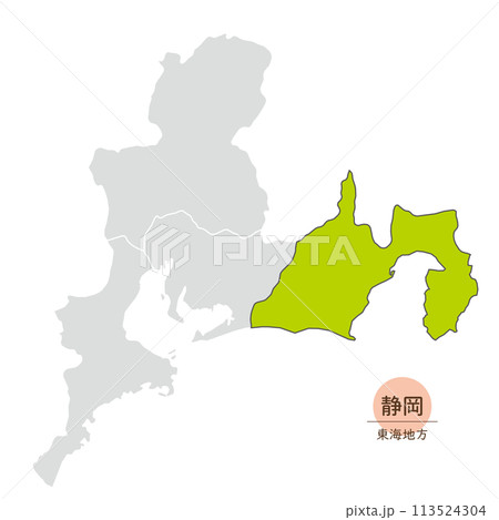 静岡県、東海地方の中の静岡県の地図、アイコン 113524304