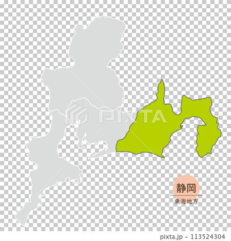 静岡県、東海地方の中の静岡県の地図、アイコン 113524304