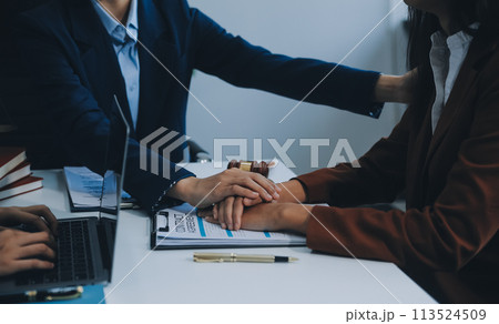 Businessman and lawyer discuss the contract document. Treaty of the law. Sign a contract business. 113524509