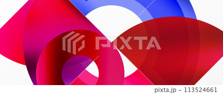 Red, purple, and blue ribbons on white background form an artistic pattern 113524661