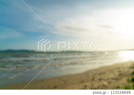abstract blur beautiful sea beach with sunset time for background 113526699